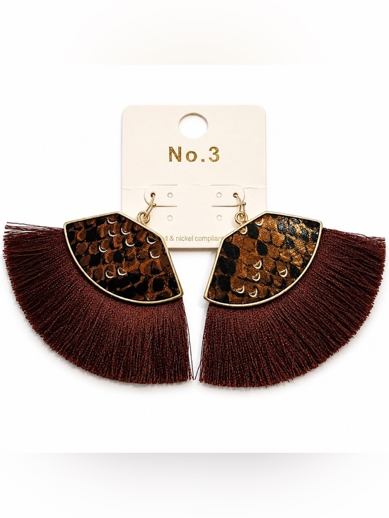 Jewelry - Women's Fringe Drop Earrings with Animal Print Accent